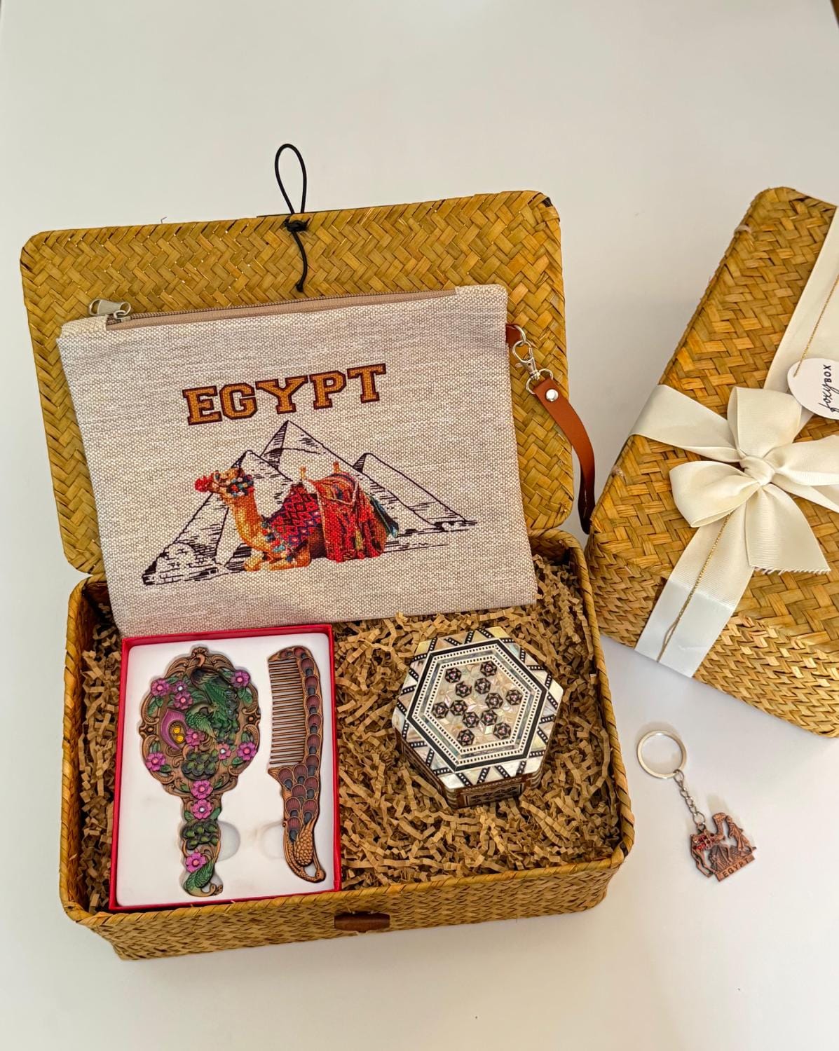 Decorative Egyptian hand mirror & comb gift Box